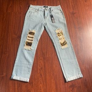 New ripped gold sequin boyfriend jeans